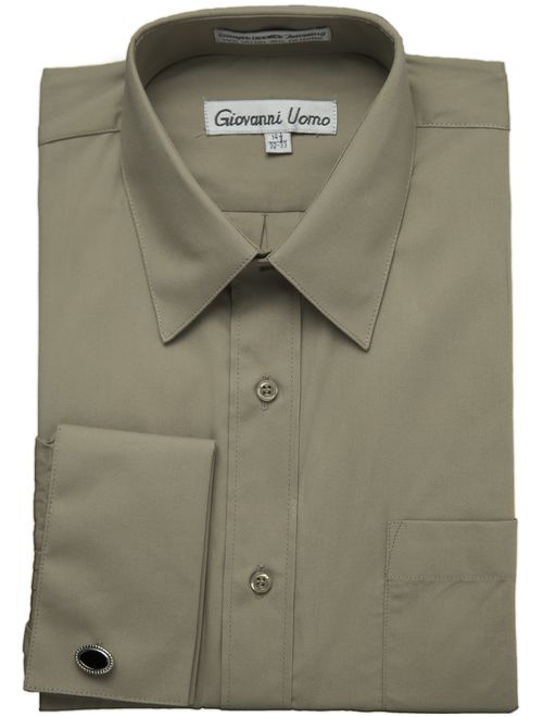 Gentlemens Collection Men's Regular & Slim Fit French Cuff Solid Dress Shirt - Colors (Cufflink Included)