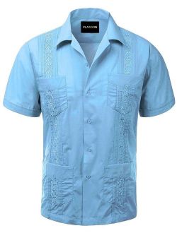 Platoon Guayabera Short Sleeve Mens Cuban Shirt Wedding Cigar Beach Bartender