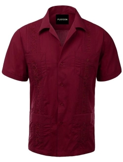 Platoon Guayabera Short Sleeve Mens Cuban Shirt Wedding Cigar Beach Bartender