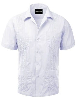 Platoon Guayabera Short Sleeve Mens Cuban Shirt Wedding Cigar Beach Bartender