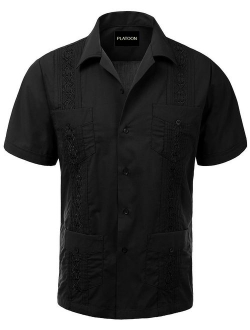 Platoon Guayabera Short Sleeve Mens Cuban Shirt Wedding Cigar Beach Bartender