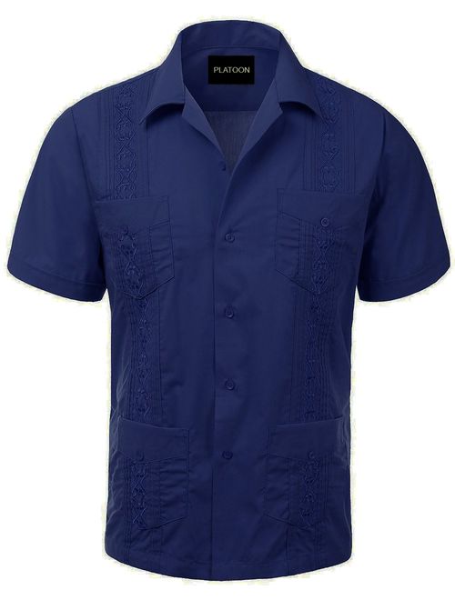 Platoon Guayabera Short Sleeve Mens Cuban Shirt Wedding Cigar Beach Bartender