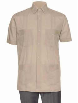 Gentlemens Collection Mens Short Sleeve Linen Look Guayabera Shirt