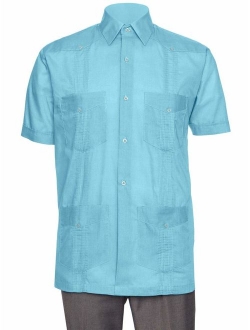 Gentlemens Collection Mens Short Sleeve Linen Look Guayabera Shirt