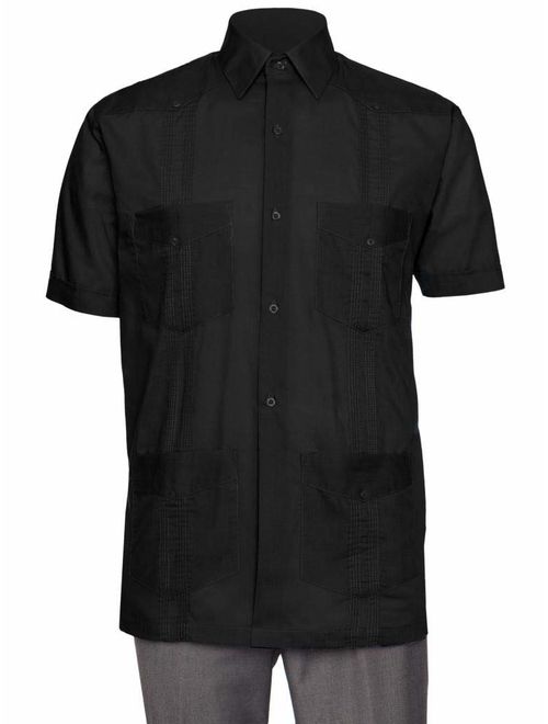 Gentlemens Collection Mens Short Sleeve Linen Look Guayabera Shirt