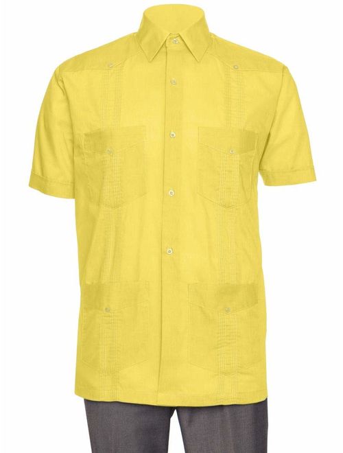 Gentlemens Collection Mens Short Sleeve Linen Look Guayabera Shirt