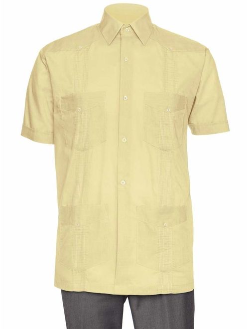 Gentlemens Collection Mens Short Sleeve Linen Look Guayabera Shirt