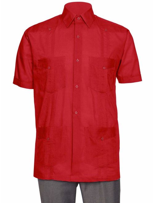 Gentlemens Collection Mens Short Sleeve Linen Look Guayabera Shirt