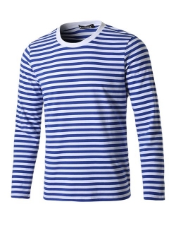 uxcell Men's Casual Striped T Shirt Crew Neck Long Sleeve Knitted Pullover Tee Top