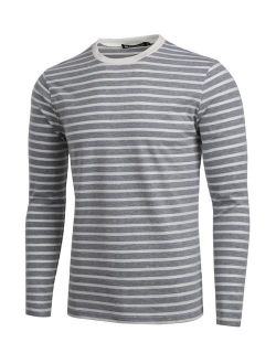 uxcell Men's Casual Striped T Shirt Crew Neck Long Sleeve Knitted Pullover Tee Top