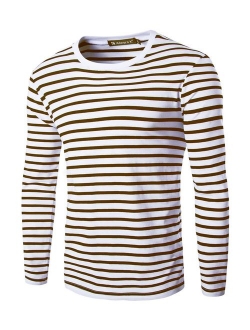 uxcell Men's Casual Striped T Shirt Crew Neck Long Sleeve Knitted Pullover Tee Top