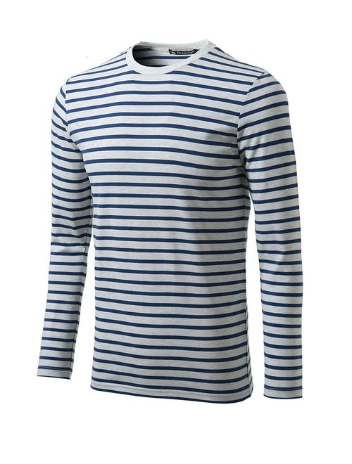 uxcell Men's Casual Striped T Shirt Crew Neck Long Sleeve Knitted Pullover Tee Top