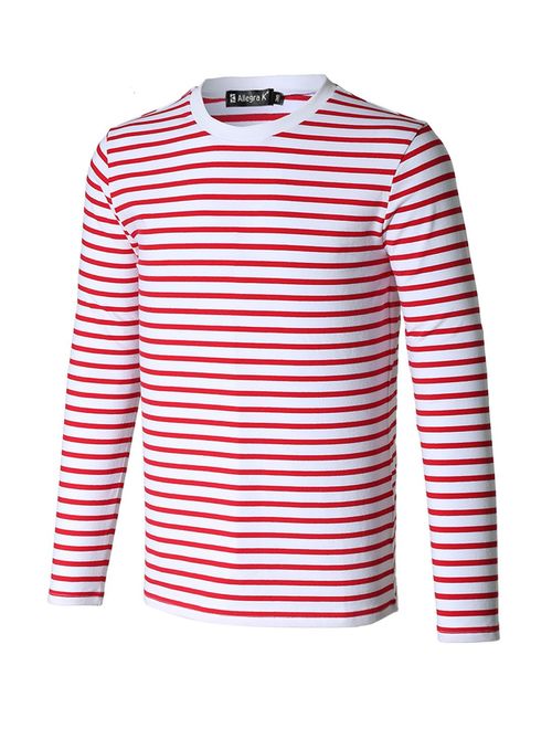 uxcell Men's Casual Striped T Shirt Crew Neck Long Sleeve Knitted Pullover Tee Top