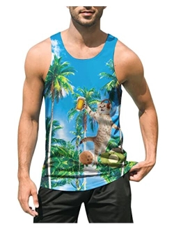 uideazone Mens Beach Tank Top Summer 3D Graphic Quick Dry Sleeveless Tee Shirt Gym Workout Tanks