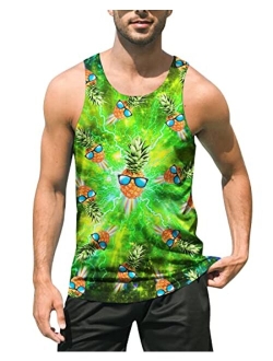 uideazone Mens Beach Tank Top Summer 3D Graphic Quick Dry Sleeveless Tee Shirt Gym Workout Tanks