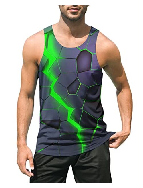 uideazone Mens Beach Tank Top Summer 3D Graphic Quick Dry Sleeveless Tee Shirt Gym Workout Tanks