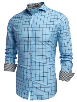 Men's Fashion Long Sleeve Plaid Button Down Shirts Casual Dress Shirt