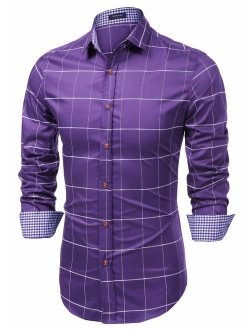 Men's Fashion Long Sleeve Plaid Button Down Shirts Casual Dress Shirt