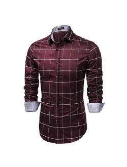 Men's Fashion Long Sleeve Plaid Button Down Shirts Casual Dress Shirt