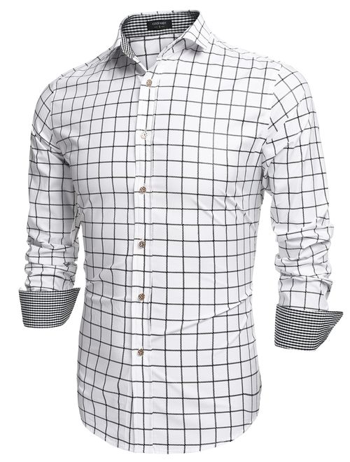 COOFANDY Men's Fashion Long Sleeve Plaid Button Down Shirts Casual Dress Shirt