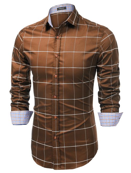 COOFANDY Men's Fashion Long Sleeve Plaid Button Down Shirts Casual Dress Shirt