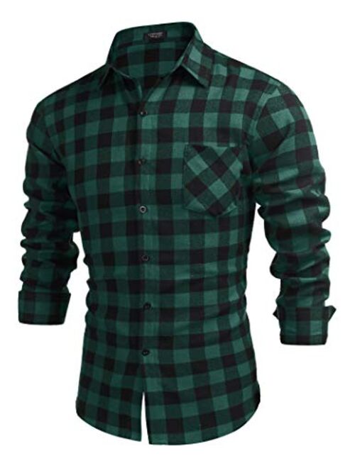 COOFANDY Unisex Christmas Button Down Regular Fit Long Sleeve Plaid Casual Shirts