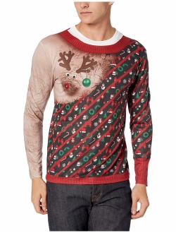 Faux Real Men's 3D Photo-Realistic Naughty Ugly Christmas Sweater Long Sleeve T-Shirt