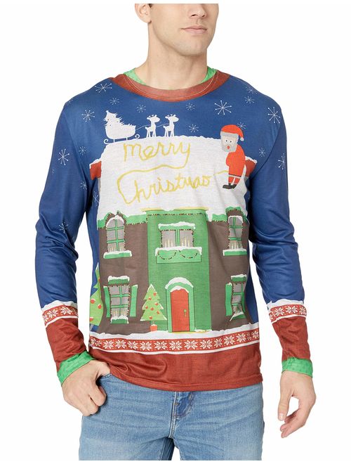 Faux Real Men's 3D Photo-Realistic Naughty Ugly Christmas Sweater Long Sleeve T-Shirt