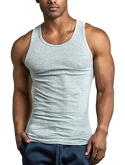 ToBeInStyle Men's Pack of Fine Ribbed Cotton Scoop Neck Sleeveless Tanks