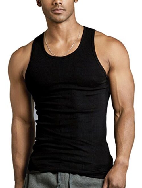 ToBeInStyle Men's Pack of Fine Ribbed Cotton Scoop Neck Sleeveless Tanks