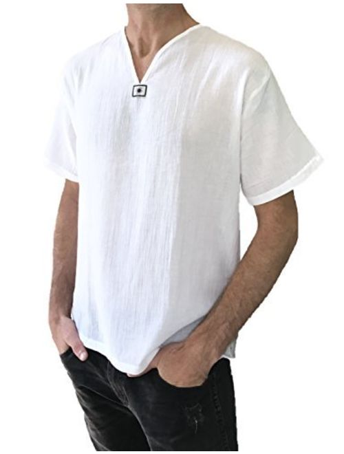 Love Quality Men's Short Sleeve Shirt 100% Cotton Hippie Yoga Shirt