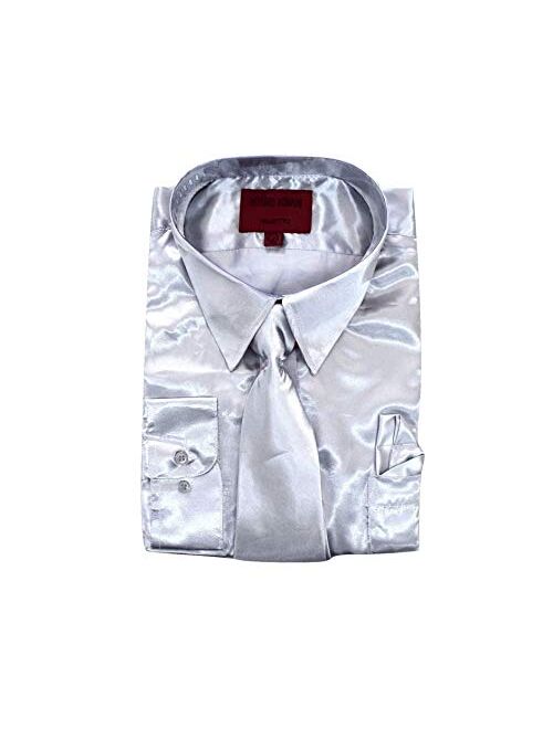 Milano Moda Satin Classic Dress Shirts with Tie & Hankie SG08, 14 Colors