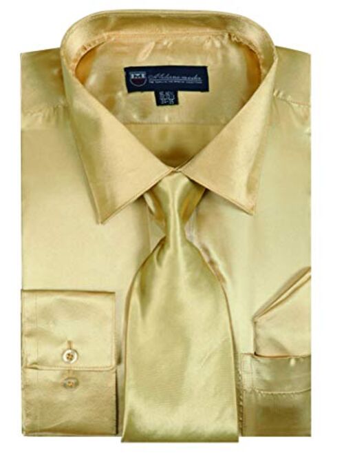 Milano Moda Satin Classic Dress Shirts with Tie & Hankie SG08, 14 Colors