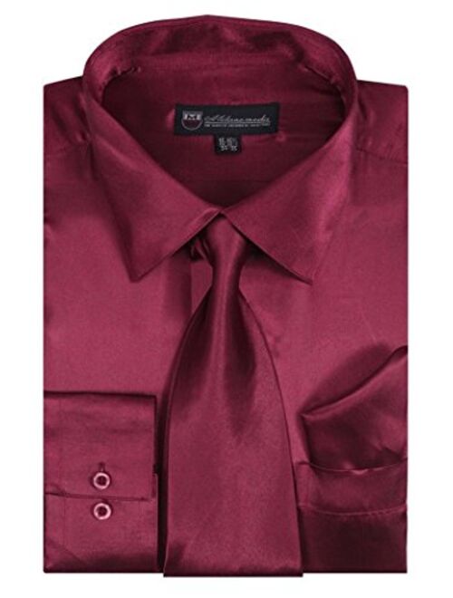 Milano Moda Satin Classic Dress Shirts with Tie & Hankie SG08, 14 Colors