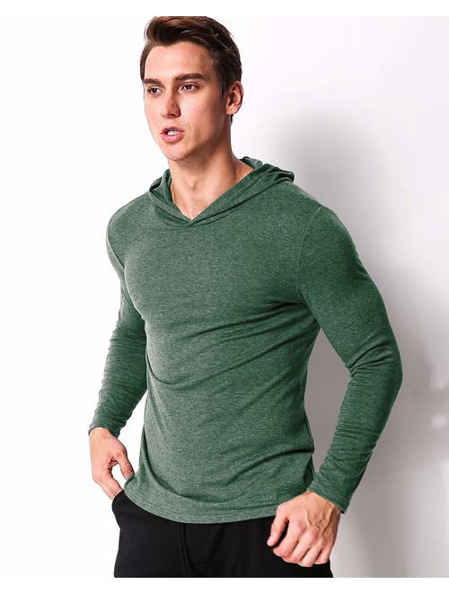 MODCHOK Men's Long Sleeve Pullover Hoodies T Shirt Casual Slim Fit Sweatshirt V Neck Tee Tops