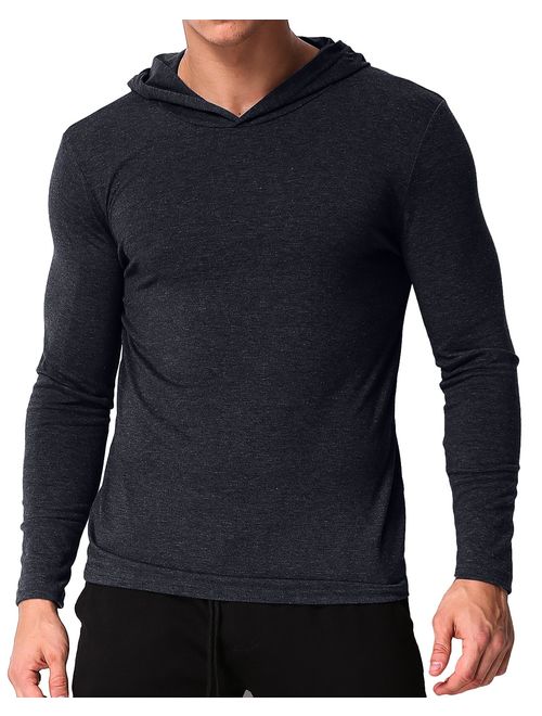 MODCHOK Men's Long Sleeve Pullover Hoodies T Shirt Casual Slim Fit Sweatshirt V Neck Tee Tops