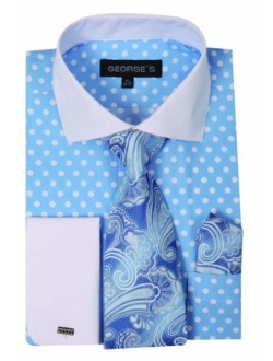 George's Men's 100% Cotton Polka Dot Pattern Dress Shirt