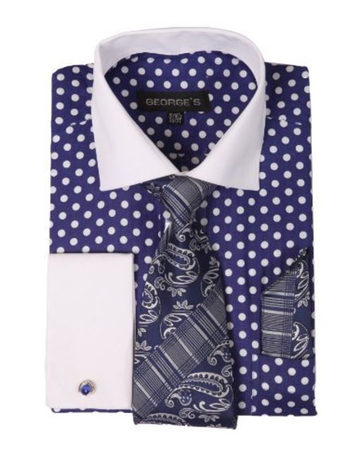 George's Men's 100% Cotton Polka Dot Pattern Dress Shirt