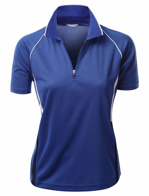 Women's Coolmax 2 Tone Collar Zipup Polo T-Shirt