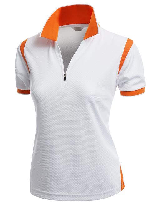 Women's Coolmax 2 Tone Collar Zipup Polo T-Shirt