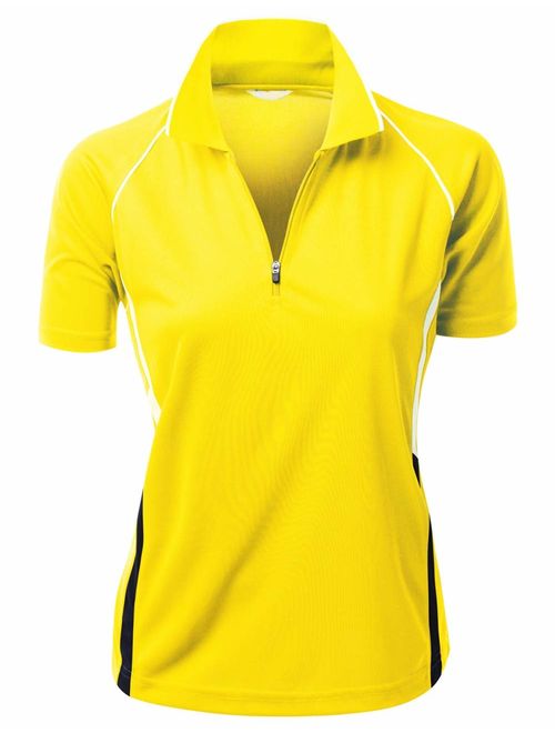 Women's Coolmax 2 Tone Collar Zipup Polo T-Shirt