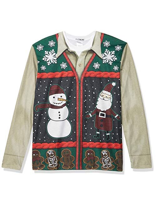 Faux Real Men's 3D Photo-Realistic Ugly Christmas Sweater Long Sleeve T-Shirt