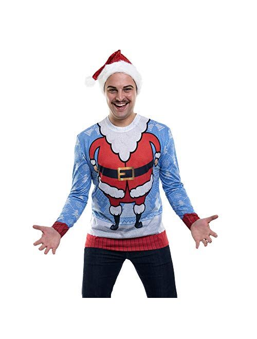 Faux Real Men's 3D Photo-Realistic Ugly Christmas Sweater Long Sleeve T-Shirt