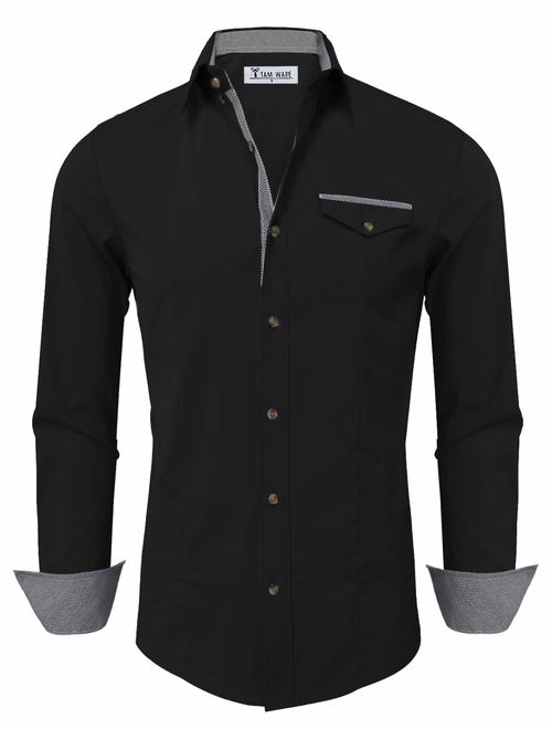 TAM WARE Men Classic Contrast Slim fit Long Sleeve Shirt