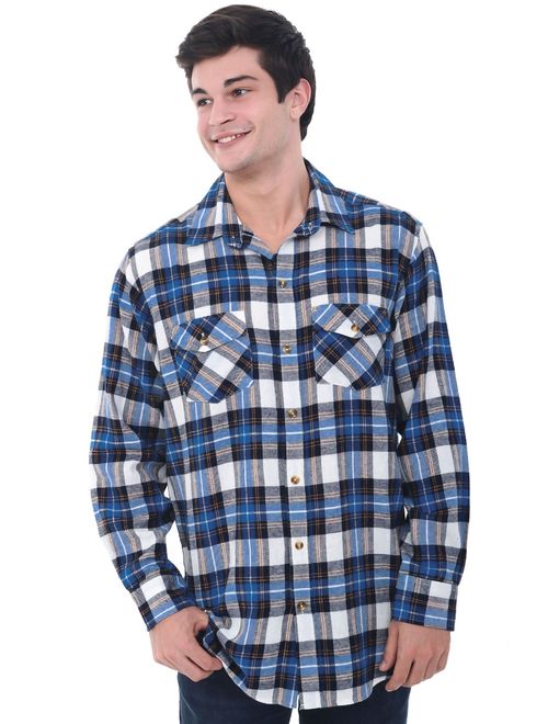 Alexander Del Rossa Mens Flannel Shirt, Long Sleeve Cotton Top