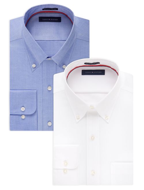 Tommy Hilfiger Men's Regular Fit Solid Button Down Collar Non Iron Dress Shirt