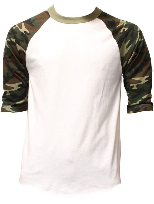 DealStock Shaka Active Casual Camo Raglan Tee 3/4 Sleeve Tee Shirt Jersey