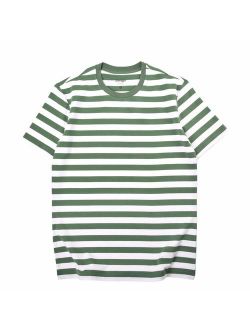 Zengjo Mens Cotton Striped Short Sleeve Crew Neck T-Shirt