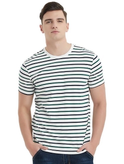 Zengjo Mens Cotton Striped Short Sleeve Crew Neck T-Shirt