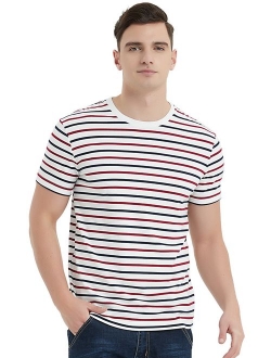 Zengjo Mens Cotton Striped Short Sleeve Crew Neck T-Shirt